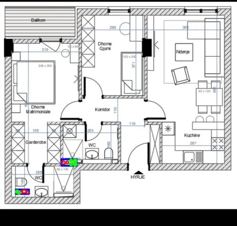 Tirane, shitet apartament 2+1 Kati 5, 94 m² 135.000 € (KOMPLEKSI TIRANA ENTRY 2 , TEK ISH DOGANA)