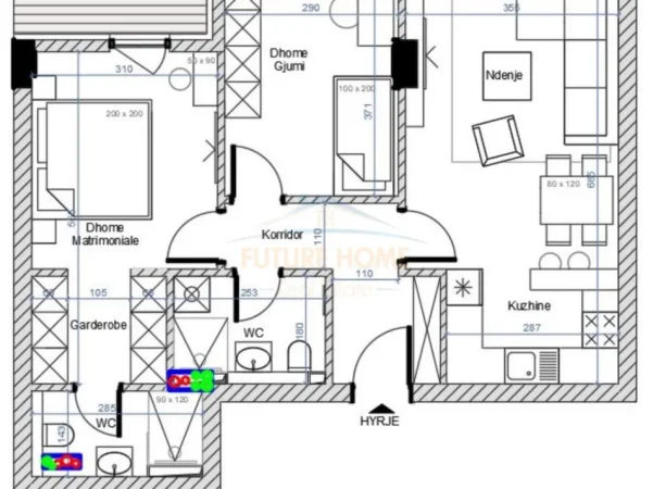 Tirane, shitet apartament 2+1+2+Ballkon Kati 5, 94 m² 135.000 € (Tirana Entry 2)