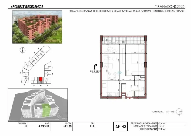 Tirane, shitet apartament 1+1 Kati 4, 79 m² 103.000 € (SHKOZE)