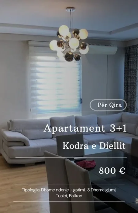 Tirane, jepet me qera apartament 3+1 ,kodra e diellit