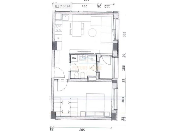 Tirane, shitet apartament 1+1 Kati 7, 60 m² 115.000 € (Residenca Kaimi)