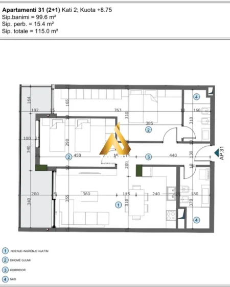APARTAMENT 2+1+2 NË SHITJE, MOA REZIDENCE, TIRANE