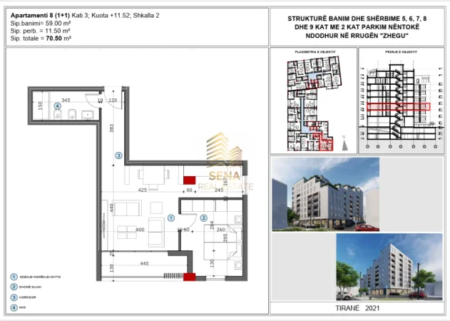 Tirane, shitet apartament 1+1+Ballkon Kati 3, 70 m² 108.000 € (Ali Demi)