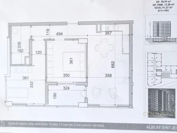 Tirane, shes apartament 2+1+Aneks+Ballkon Kati 10, 91 m² 164.286 € 