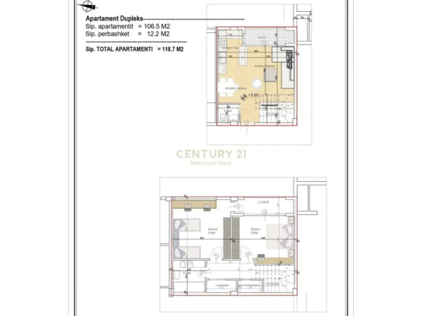 Tirane, shitet apartament duplex 2+1+Ballkon Kati 2, 119 m² 225.500 € (Liqeni i Farkes)