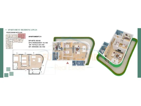 Tirane, shitet apartament 2+1 Kati 5, 104 m² 246.600 € (Spitali Amerikan 2)