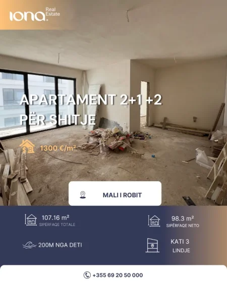 Mali Robit, shitet apartament 2+1+2 Kati 3, 107 m²