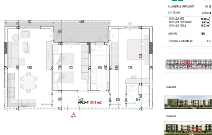 Tirane, shitet nga Pronari, pa-komision apartament 2+1+Aneks+Ballkon Kati 2, 111 m² (Paqesori)