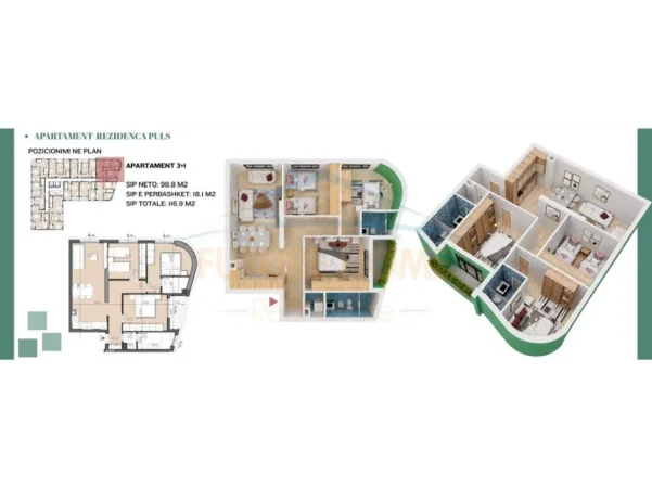 Tirane, shitet apartament 3+1 Kati 5, 116 m² 233.800 € (Rruga e Dibres,Spitali Amerikan 2)