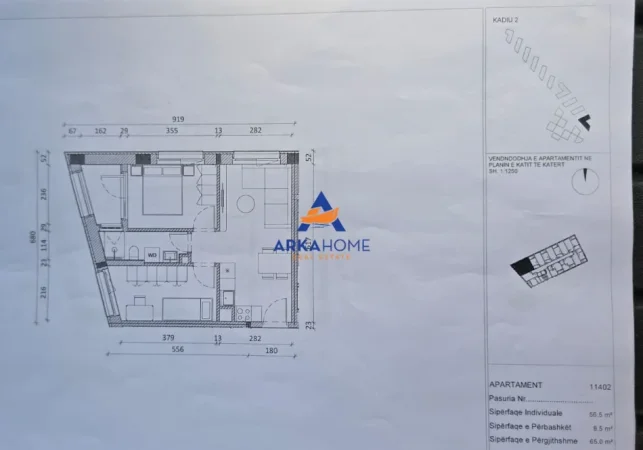 Tirane, shitet apartament 1+1+Ballkon Kati 4, 65 m² 97.500 € 