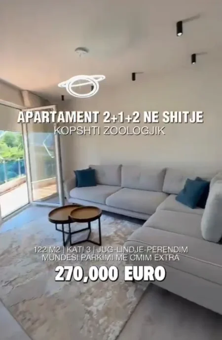 Tirane, shitet apartament 2+1+Aneks+Ballkon Kati 3, 122 m² 270.000 € (liqeni i thate , kopshti botanik)