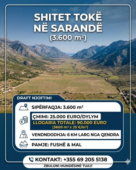 Sarande, shitet toke , 3.600 m² 90.000 € 