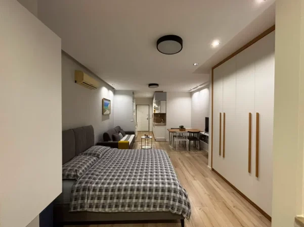 Tirane, jepet me qera apartament 1+1 Kati 9, 53 m² 450 € (Rruga Fuat Toptani, prane Fakultetit Ekonomik)