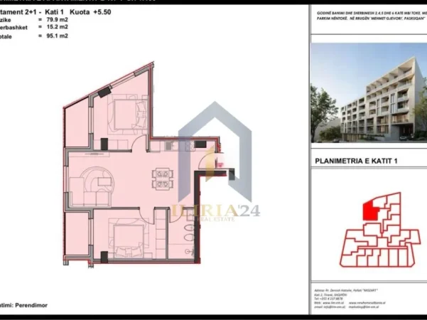 Tirane, shitet apartament 2+1+Ballkon Kati 1, 95 m² 104.610 € (Okazion! Shitet apartament 2+1 ne Paskuqan Kompleksi Aluna)