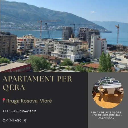 Vlore - Lungomare, jepet me qera apartament 1+1+Ballkon Kati 10, 75 m² 450 € (Rruga Kosova, Skele, Vlore)