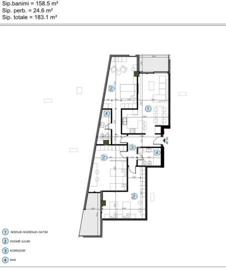 Tirane, shitet apartament 3+1 Kati 3, 183 m² 228.875 € (Astir)