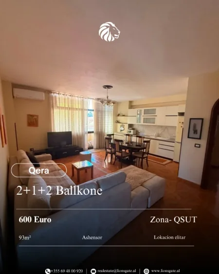 Tirane, jepet me qera apartament 2+1+Ballkon Kati 3, 93 m² 600 € 