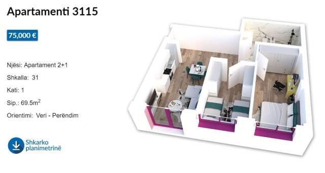 Tirane, shes apartament 2+1 Kati 1, 70 m² 75.000 Euro (Rruga Pasho Hysa)