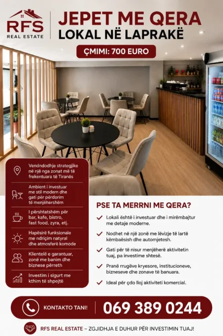 🔥 SUPER OKAZION 🔥☕️ Jepet me Qera Bar-Kafe ne Laprake, 700 mije leke