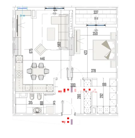 Tirane, shes apartament 1+1+Ballkon Kati 5, 86 m² 112.200 € (paskuqan)