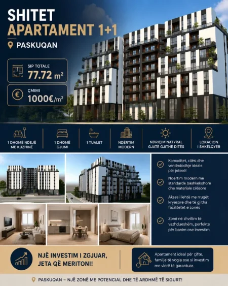 Tirane, shitet apartament 1+1 , 78 m² 78.000 € 