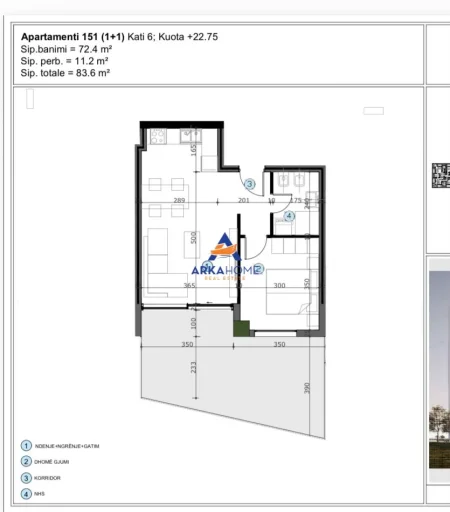 Tirane, jepet me qera apartament 1+1+Ballkon Kati 6, 83 m² 125.400 € 