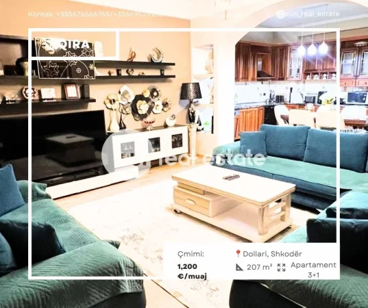 Shkoder, jepet me qera apartament 3+1 Kati 3, 207 m² 1.200 € (QENDER)