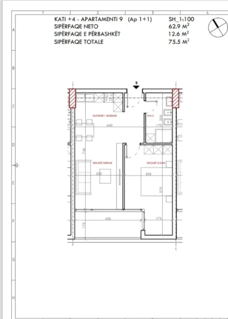 Tirane, shitet apartament 1+1+Ballkon Kati 4, 76 m² 86.000 € (Astir)