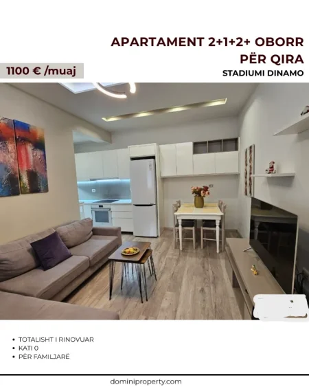 Tirane, jepet me qera apartament 2+1 Kati 0, 1.100 € (stadiumi dinamo)