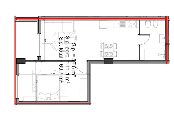 Tirane, shitet apartament 1+1+Ballkon Kati 0, 70 m² 76.670 € 