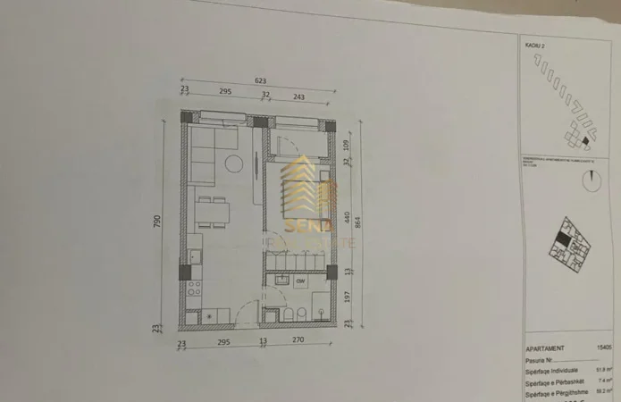Tirane, shitet apartament 1+1+Ballkon Kati 4, 59 m² 94.700 € (Ali Demi, Rezidenca Kadiu)