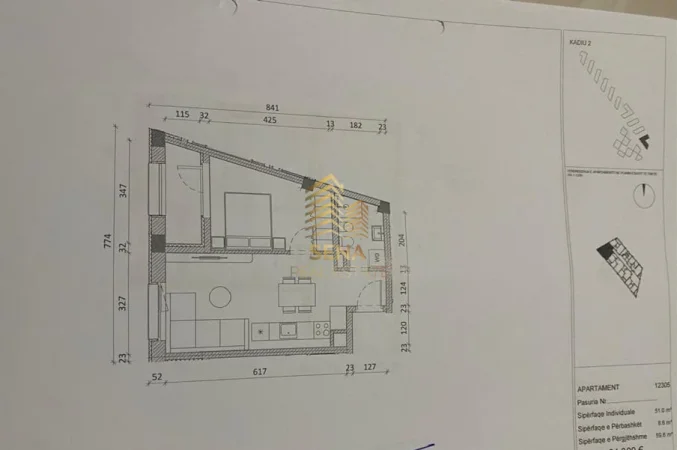 Tirane, shitet apartament 1+1+Ballkon Kati 3, 59 m² 95.300 € (Ali Demi, Rezidenca Kadiu)
