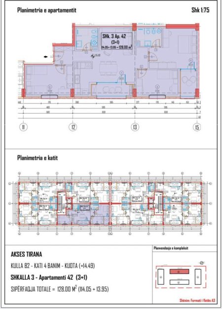 Tirane, shitet apartament 3+1+BLK Kati 4, 128 m² 1.200 Euro/m2 (Dogana)