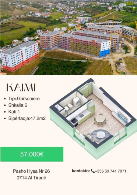 Tirane, shes garsonier Kati 1, 47 m² 5.700 Euro (Pasho Hysa)