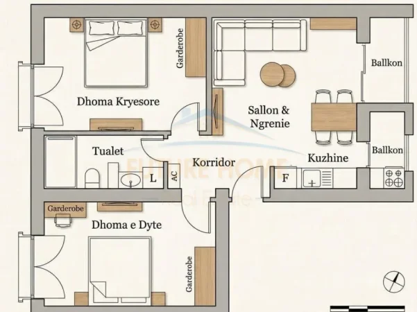 Tirane, shitet apartament 2+1+Ballkon Kati 1, 76 m² 184.000 € (Brryli)