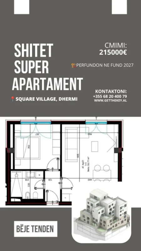 Dhermi - Palase, shitet apartament 1+1 Kati 2, 67 m² 215.000 € (Dhermi palase)