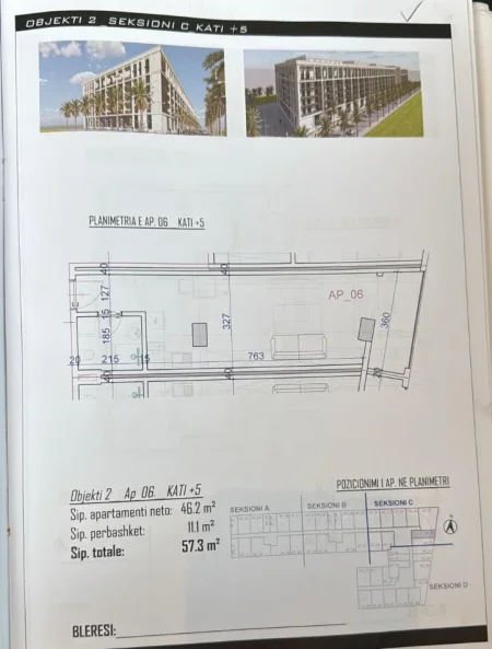 Durres, shitet garsonier 1+1 Kati 6, 57 m² 60.165 € 