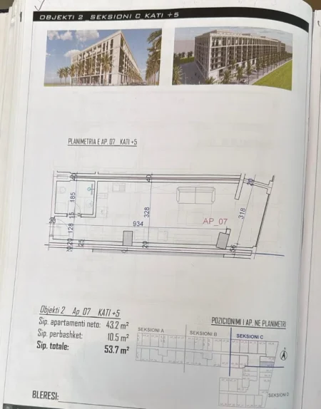 Durres, shitet apartament 1+1 Kati 6, 54 m² 56.385 € 