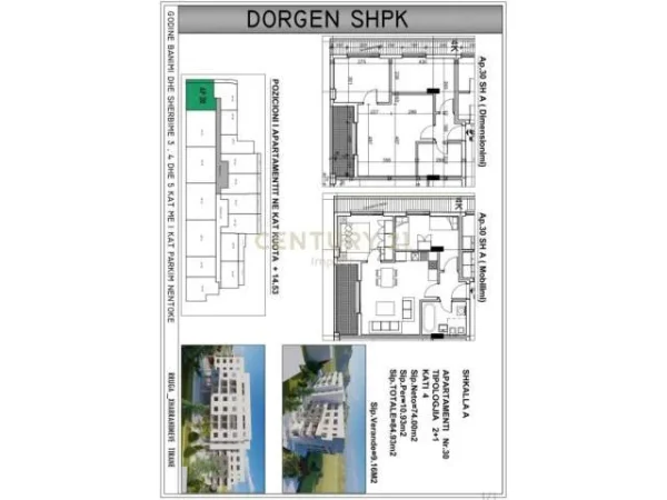 Tirane, shes apartament 2+1+BLK Kati 4, 94 m² 128.838 Euro (Sauk i Vjetër)