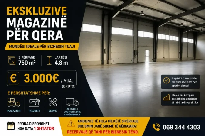 Tirane, jepet me qera magazine Kati 0, 750 m² 3.000 € (Shkoze)
