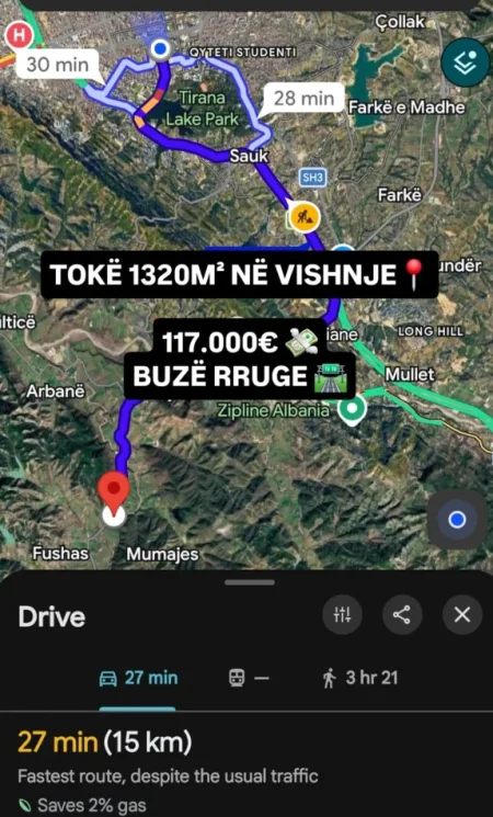 ⛰️ SHITET: Tokë ARË 1320 m² ( VISHNJE - TEG 🟣) 📍Me Mes të Natyrës 🌳 117.000€ Akes Direkt Buzë Rrugës 🔥🛣️