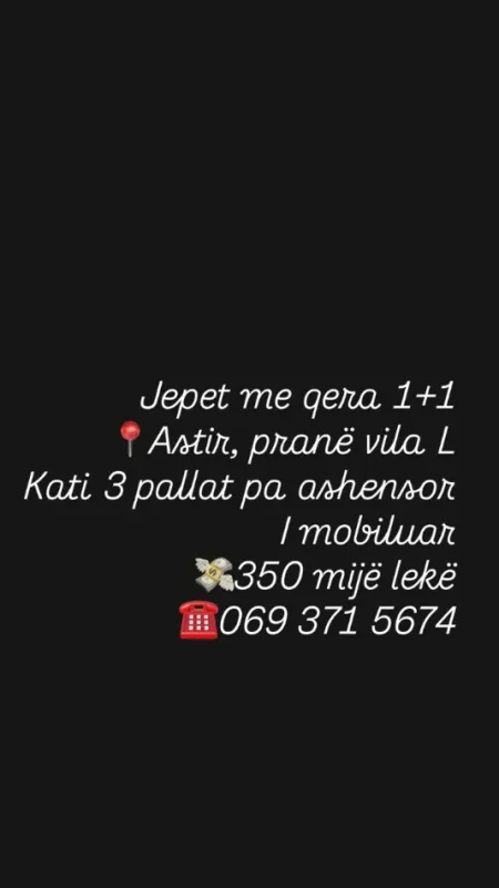 Tirane, jepet me qera apartament 1+1+Ballkon Kati 3, 70 m² 350 € (Vila L)