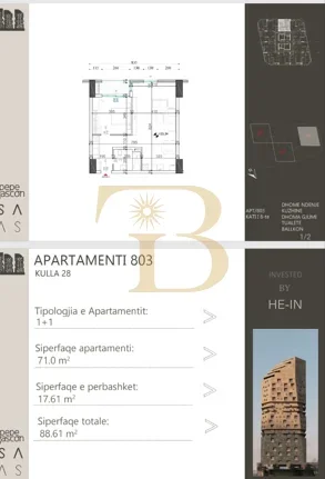 Tirane, shitet apartament 1+1 Kati 8, 88 m² 132.900 € 