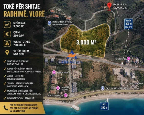 Vlore, shitet toke , 3.000 m² 750.000 € (RADHIME)