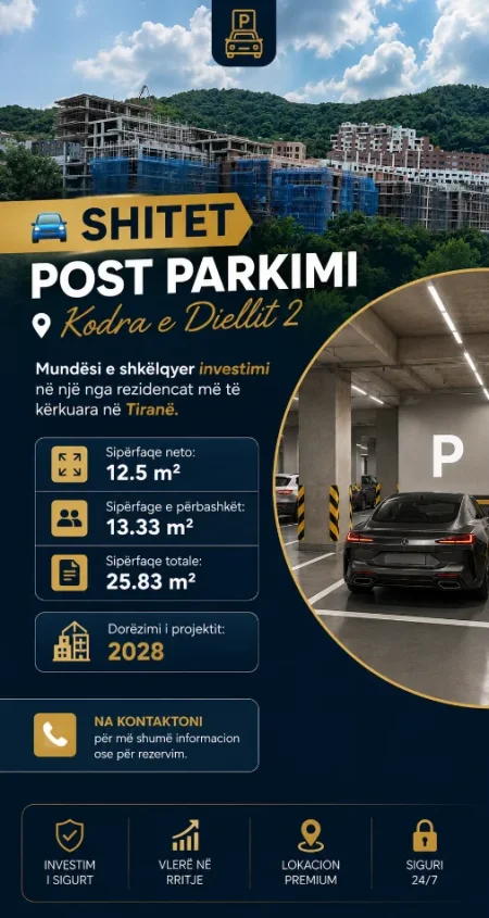 Tirane, shitet garazh | post parkimi Kati 0, 26 m² (Rezidenca Kodra e Diellit)