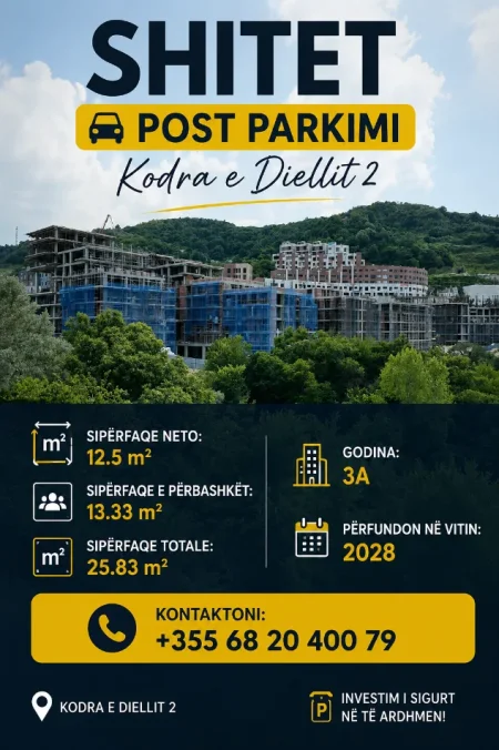 Tirane, shitet garazh | post parkimi Kati 0, 26 m² (Rezidenca kodra e diellit)
