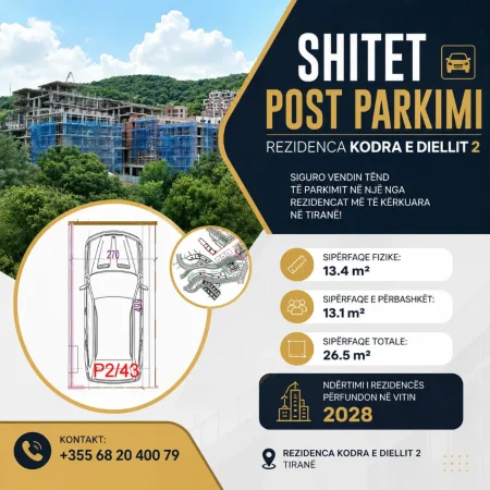 Tirane, shitet garazh | post parkimi Kati 0, 27 m² (Rezidenca kodra e diellit)