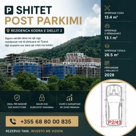 Tirane, shitet garazh | post parkimi Kati 0, 27 m² (Rezidenca Kodra e Diellit)