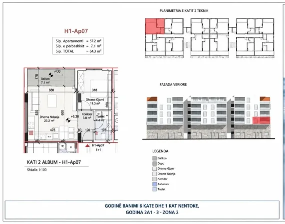 Durres, shitet apartament 1+1 Kati 2, 64 m² 147.890 € 