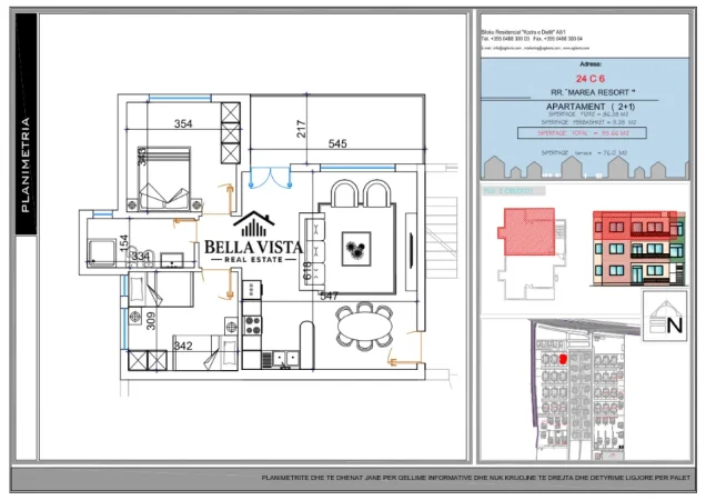 Qerret, shitet apartament 2+1 Kati 2, 215.000 €